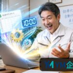 2026最新のGASを活用した中小企業の事務作業自動化で、満面の笑みを浮かべて時間を生み出している経営者のイラスト