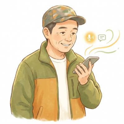 スマホ音声入力を行う社長