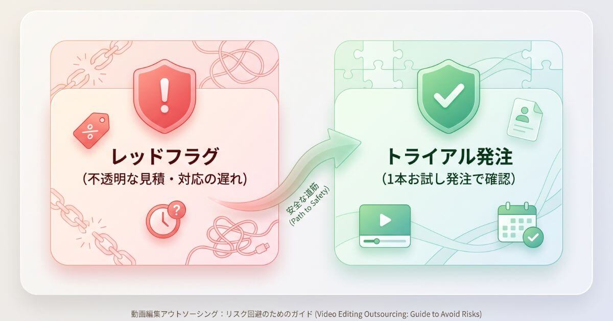 動画編集外注の失敗を防ぐレッドフラグ回避とトライアル発注の比較図