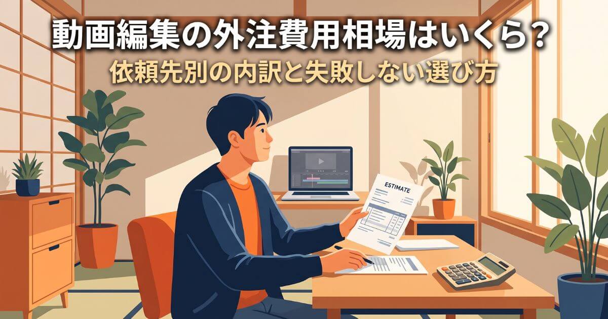 見積書と電卓を見ながら動画編集の外注費用を検討する経営者