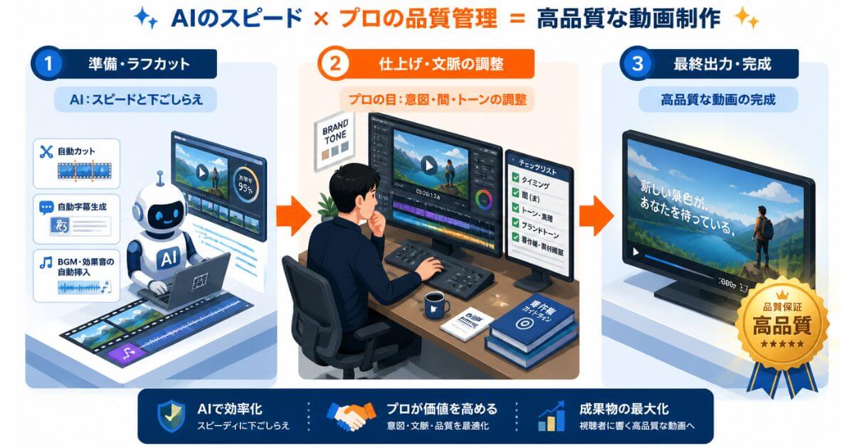 YM企画が実践するAIによる効率化とプロの人手による仕上げを組み合わせた動画制作フロー