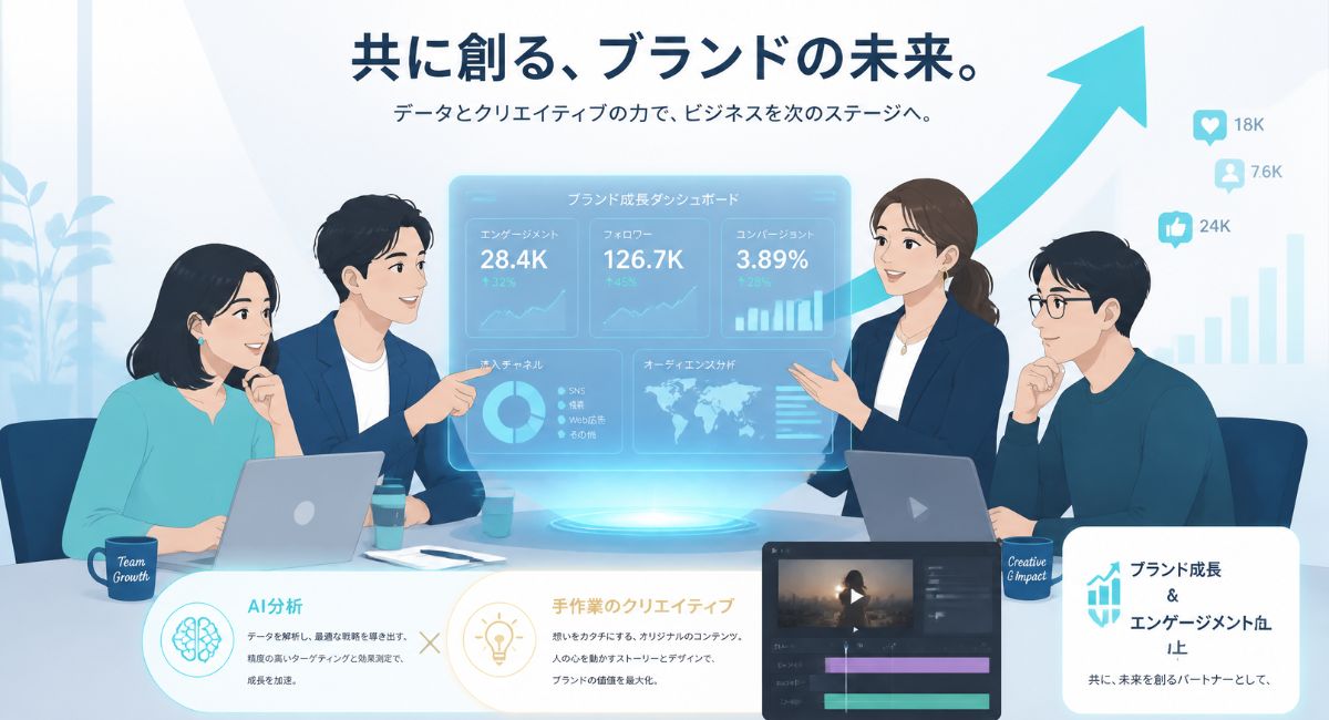 AI分析と専門家の手作業を組み合わせた伴走型SNS運用でブランドの成長を実現する未来イメージ