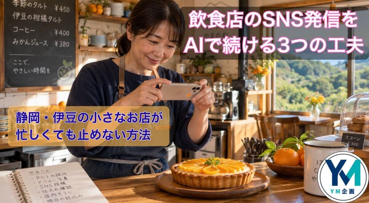 伊豆の小さなカフェで料理をスマホで撮影する日本人のオーナー