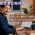 経営者がノートパソコンで生成AIに話しかけている様子