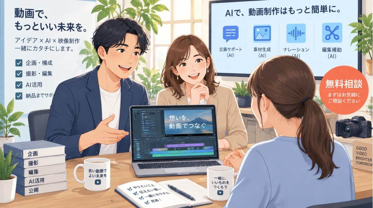 YM企画のAI活用と動画編集相談でスムーズな動画制作を実現するイメージ