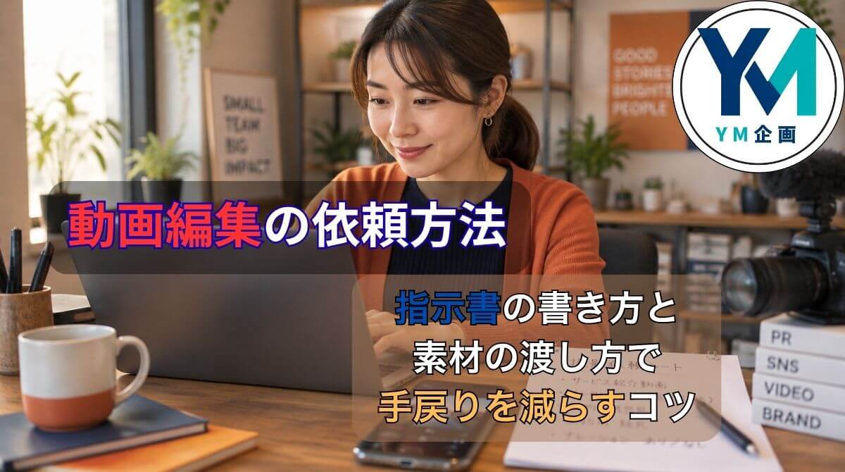 ノートPCで動画素材をフォルダに整理する日本人の広報担当者